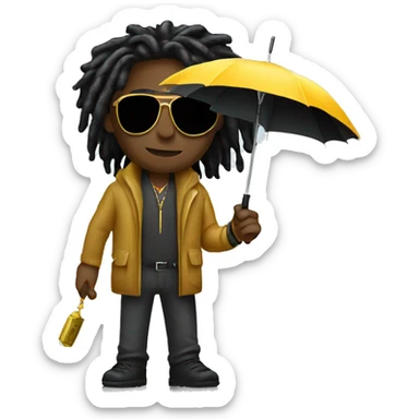 Black male with dreadlocks wearing gold sunglasses holding an umbrella for the rain but instead of rain its money  sticker