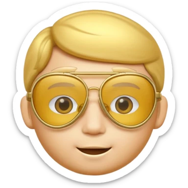 A 3D cartoon golden-yellow aviator Glasses, metallic frame with clear lenses, gentle highlights, Memoji-style. only glasses sticker