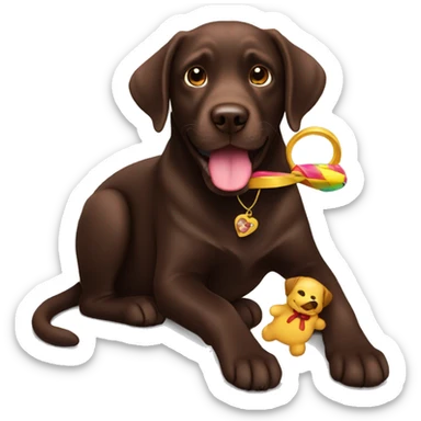 chocolate Labrador holding a toy  sticker