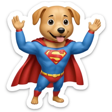 hot dog dressed as Superman, superhero pose, cape sticker