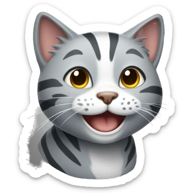 striped gray cat smiling sticker