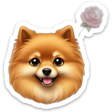A pomerian with rose sticker