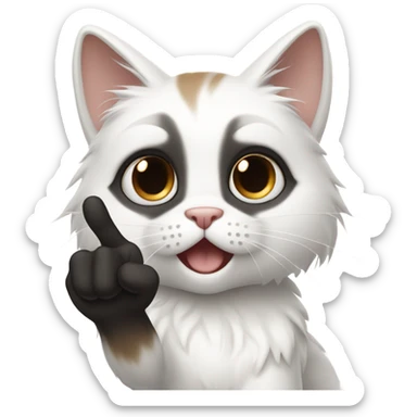 Long haired White cat with black and brown areas giving the middle finger  sticker