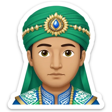 uzbek man with green and blue national outfit headdress sticker