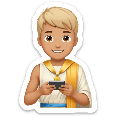 i like something like this 😊🎮, a cute boy plating in his phone smiling and enjoying the game while wearing a medal or toga for graduation sticker