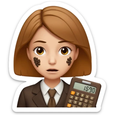 female accountant with calculator covered in animal poo sticker
