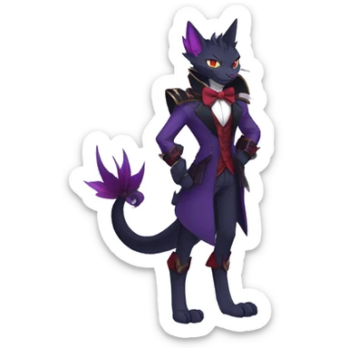 cool anthro evil black purple red ethereal fantasy nargacuga-Noivern-cat-Fakemon collar harness bow tie and bracers full body sticker