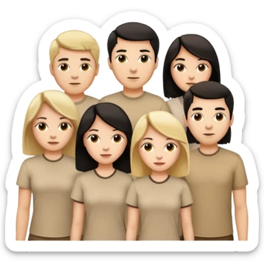 group of people  together ; men and women with brown, blonde, black hair wearing beige shirts aesthetic sticker
