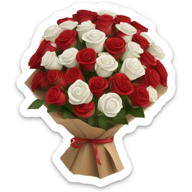 Rose bouquet wrapped in brown paper, red and white roses sticker