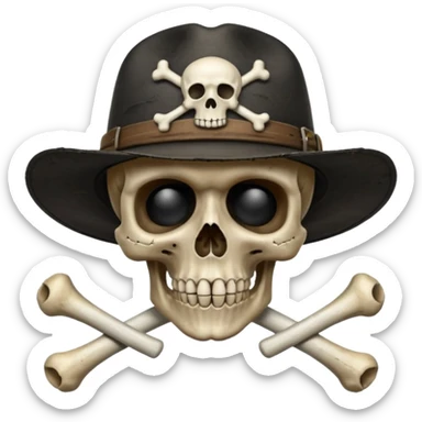 A skull and crossbones wearing a black wide brimmed traveler's hat. sticker