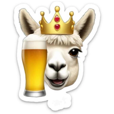 An alpaca with a crown drinking beer  sticker