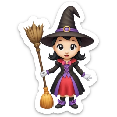 
Minnie mouse as a witch (hat + broom)  cartoon -style/cute and transparent for a sticker sticker