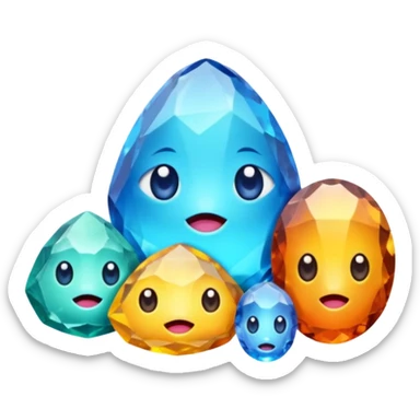 charactarised colorful minerals with eyes and mouth sticker