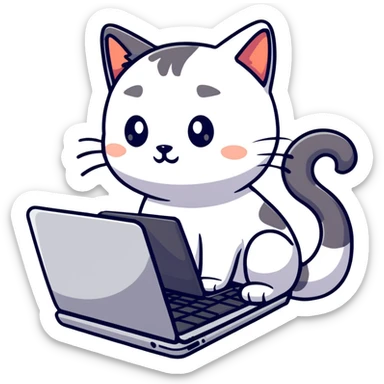 cute sticker of a cat typing on a laptop sticker