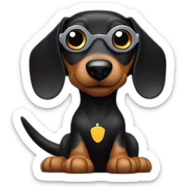 a black dachshund dog holds a camera SONY in its paws medium plan sticker