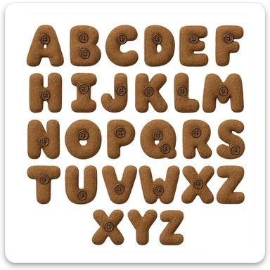 brown plush English alphabet, letters with button eyes, soft texture sticker