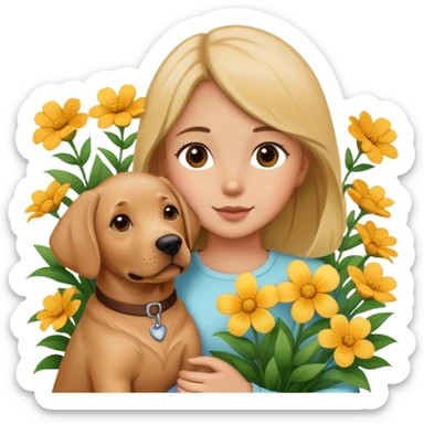 A girl holding a Labrador in the flowers sticker
