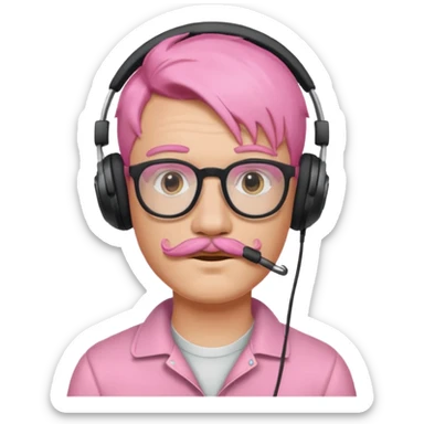 just headphone and spectacles, mustached pink hair guy, no mic, sticker