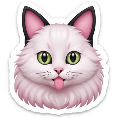 a black cat with black pupils and white eyes, with soft pink ears, looking to the side in an Apple-style sticker