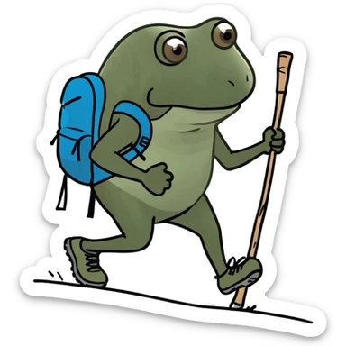 bufo hiking intense uphill with a stick and backpack sticker