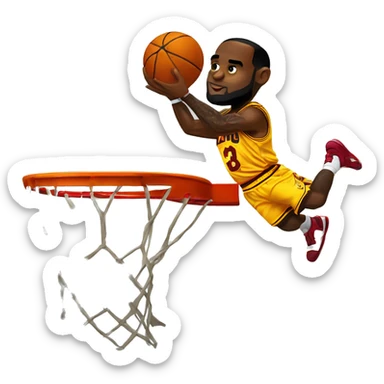 Lebron james dunk on a basketball hoop sticker