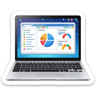 laptop screen showing a plan diagram with sparkles sticker