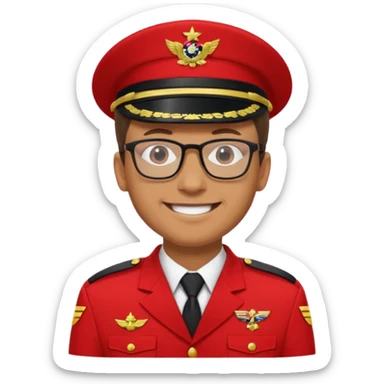 Smiling military man with glasses in red uniform sticker
