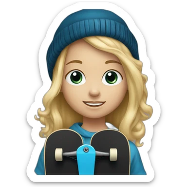 Little blond girl with blue beanie on black skateboard sticker