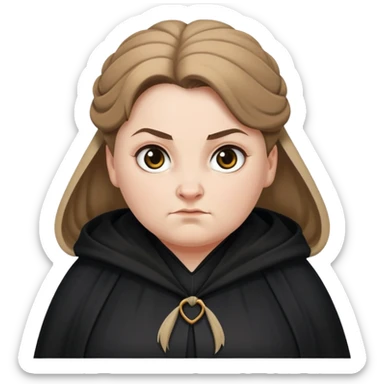 Alecto Carrow in harry potter, a white fat woman , one knot bun light brown hair, look evil, black cloak sticker
