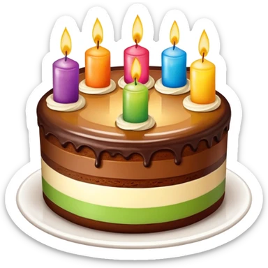 creame una chocotortaa de cumpleaños con velitas arcoiris sticker