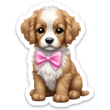 Cute puppy with pink bows white fluffy sticker