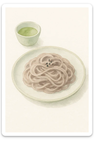 buckwheat noodles, watercolor style, soft colors, artistic presentation sticker