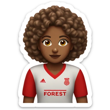 Brown girl with curly hair wearing a Nottingham Forest shirt  sticker