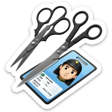 Floating black Scissors cutting in half an idf soldier ID card with a little chip in 2 parts sticker