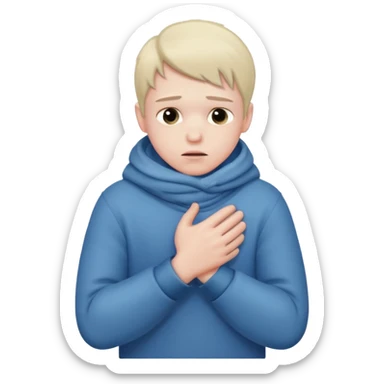 boy shivering in the cold rubbing his arms  sticker