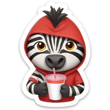 Zebra wearing red hoodie drinking boba sticker