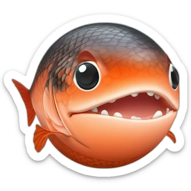 3d sphere with a cartoon Salmon skin texture with big kind eyes sticker