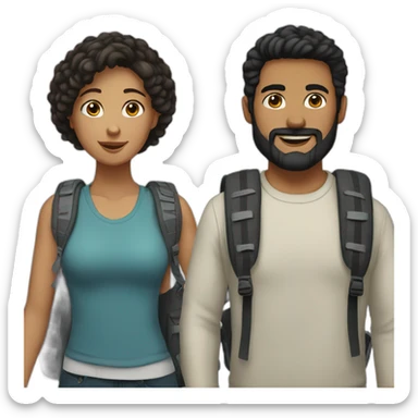White Couple, he with beard and black hair, both have backpacks sticker