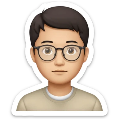 male Asian character with glasses, neutral expression, simple background sticker