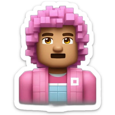 Un homme au cheveux bouclé et une veste rose nike qui joue à Minecraft  sticker