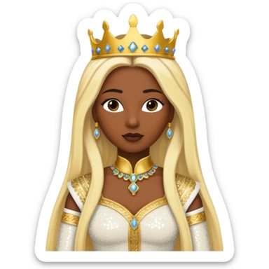 Queen of Sheba from The Bible with dark skin, long blonde hair, ivory sequin outfit sticker