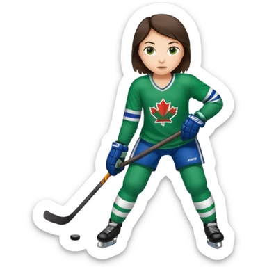 Girl hockey player full body with green jersey brunette sticker