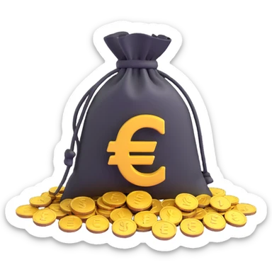 money bag with euro symbol, slight glow, coins spilling out sticker
