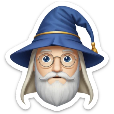 Design Albus Dumbledore with long white beard, half-moon glasses, wizard hat & wise expression. sticker