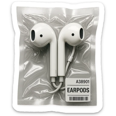 white EarPods viewed from above, glossy and puffy sticker