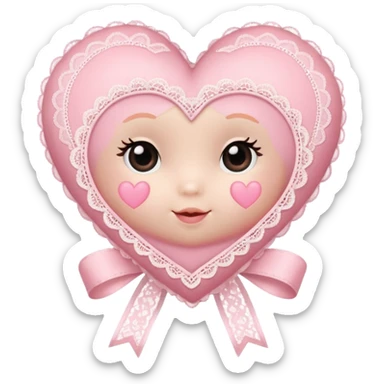 cute baby pink colored heart with lace trimming and with a lace ribbon on the top left, tilted a bit sticker