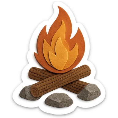 paper craft style campfire, intricate flame textures, detailed wood grain, rocks with visible paper texture sticker