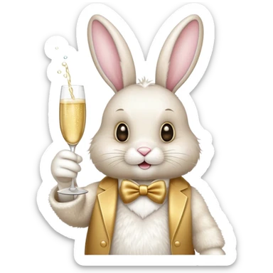 Easter bunny holding a glass of champagne sticker