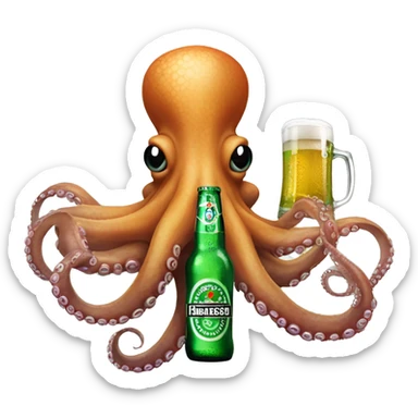 Octopus holding a Heineken beer with his tentacle  sticker