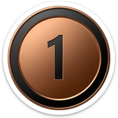 Emoji icon of a black coin with engraved number 1, minimalist style, isolated sticker